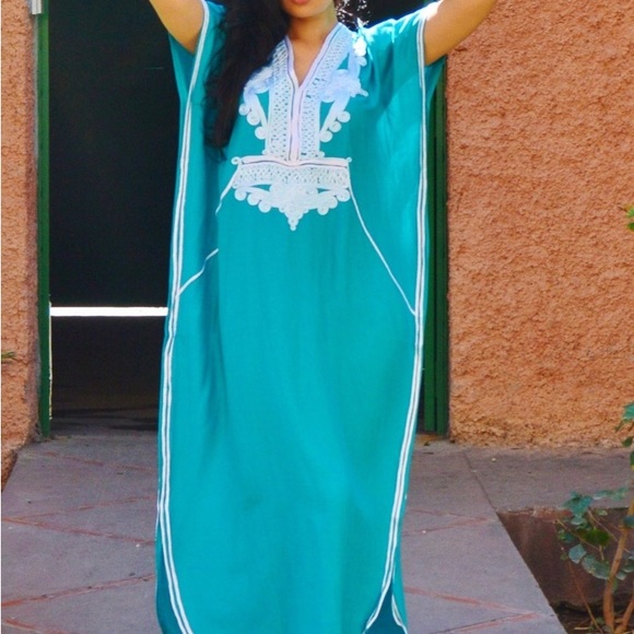 Summer Dress Teal Resortwear Caftan Kaftan, beach cover up, maternity wear - Picture 3 of 4